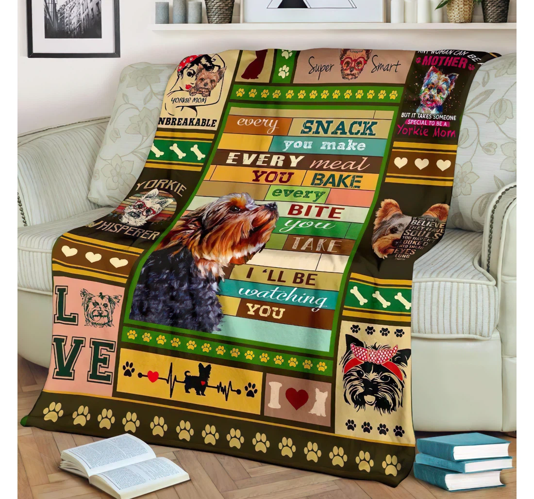 Throw Blanket, Quilt - Personalized Gifts Yorkie I'll Be Watching You Blanket. Gifts Great Ideas Sherpa Fleece