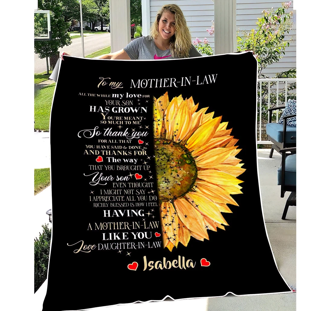 Throw Blanket, Quilt - Personalized Gifts Custom Daughter Name To My Mother In Law Sunflower Gifts Great Ideas Sherpa Fleece