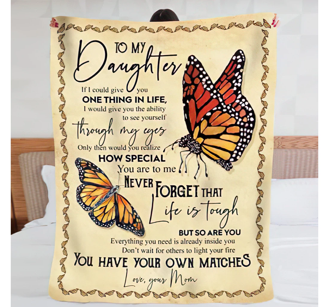 Throw Blanket, Quilt - Personalized Butterfly To My Daughter From Mom Custom Name Family Yellow Beautiful Butterflies Bedding Gifts Daughter Halloween Sherpa Fleece