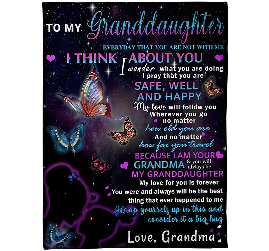 Throw Blanket, Quilt - Personalized Family Butterflies To My Granddaughter From Grandma Beautiful Butterfly In The Dark Art Printed Gifts Your Beloved Xmas Sherpa Fleece