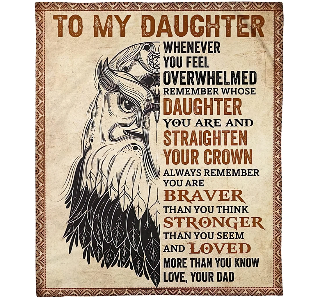 Throw Blanket, Quilt - Personalized To My Daughter From Mom Custom Name Cool Eagle Half Art Printed Vintage Background Bedding Gifts Xmas Sherpa Fleece