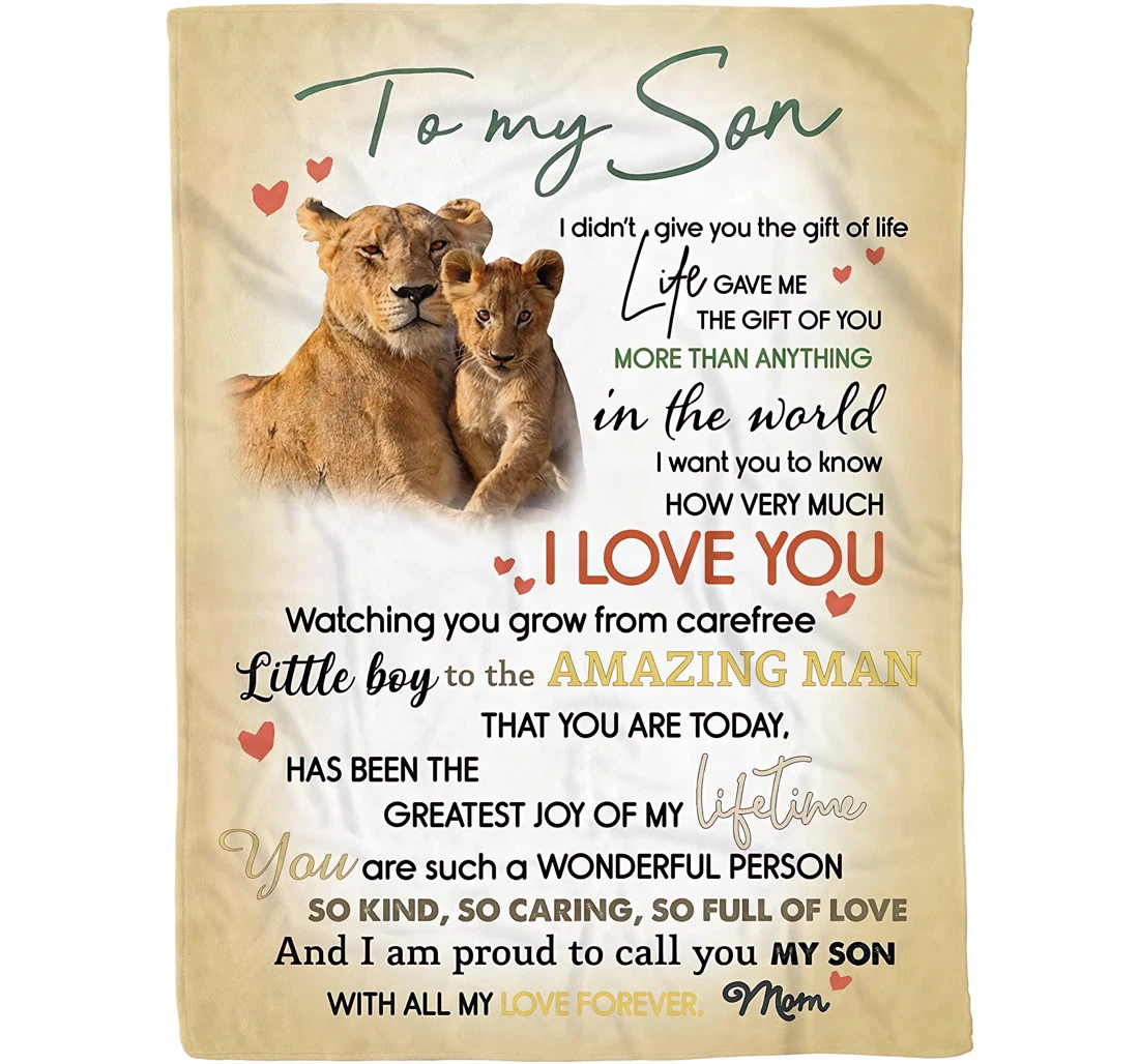 Throw Blanket, Quilt - Personalized Crown Lion To My Son From Mom Custom Name To My Son How Very Much I Love You Mother And Baby Lion Together Bedding Gifts Sherpa Fleece