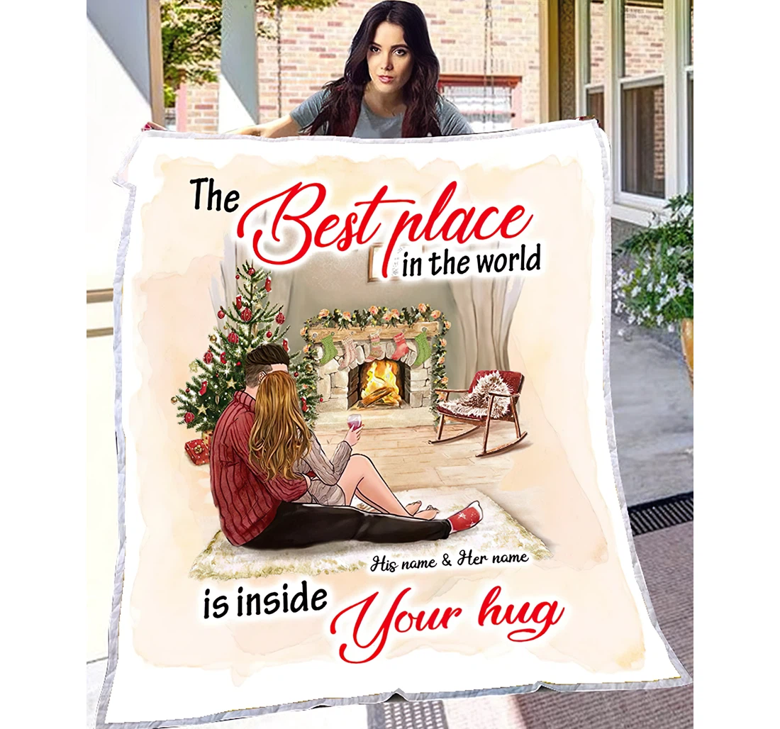 Throw Blanket, Quilt - Personalized Gifts The Best Place In The World Is Inside Your Hug Love Quotes Valentine Gifts Love Couple Wedding Sherpa Fleece