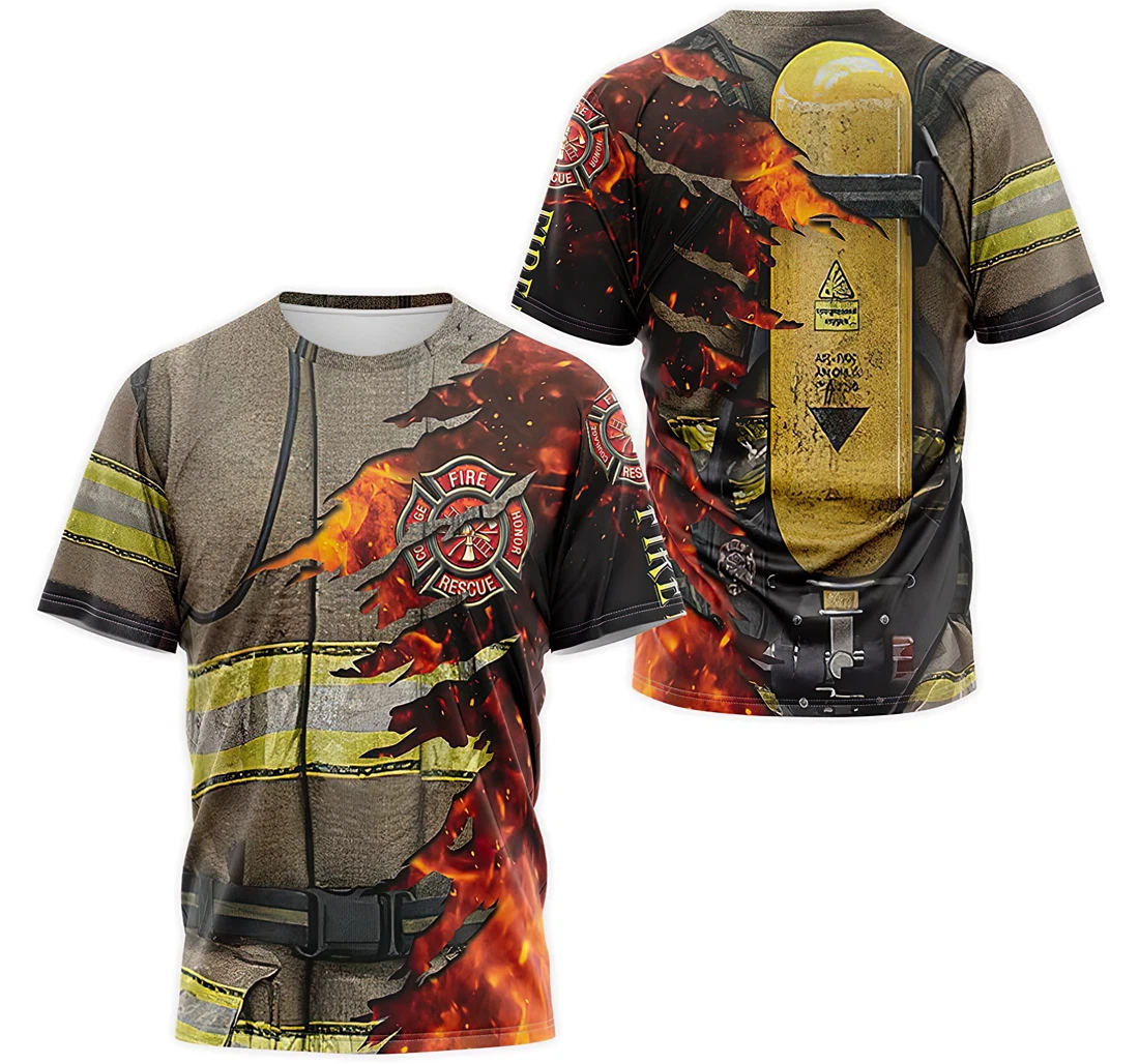 Personalized T-Shirt, Hoodie - Firefighter Tattered Costume 3D Printed