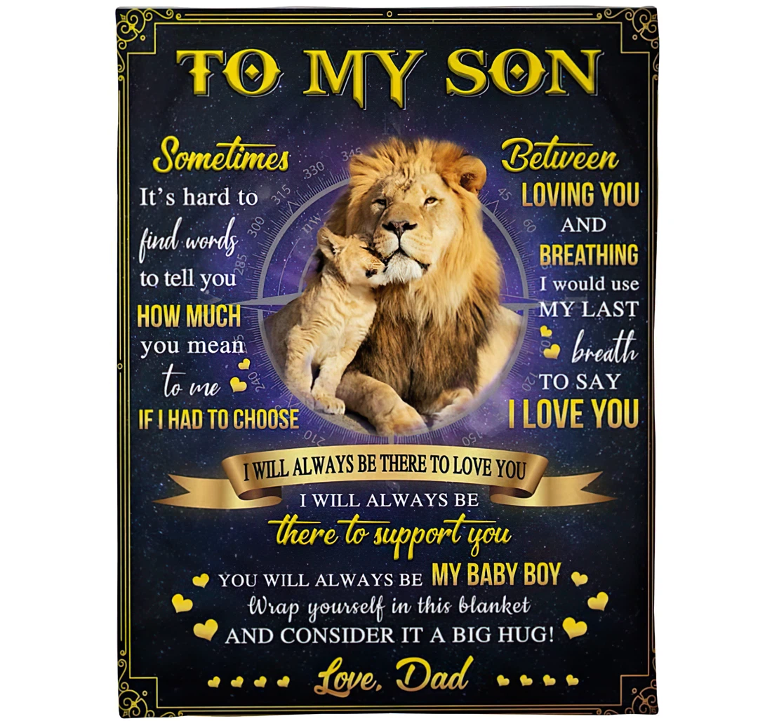 Throw Blanket, Quilt - Personalized Lion To My Son From Dad Custom Name Crown Lion Baby And Father Together Silky Gifts Sherpa Fleece
