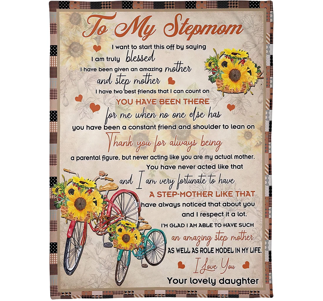 Throw Blanket, Quilt - Personalized Sunflower To Stepmom From Daughter Custom Name Bike Sunflower Art Printed Warmth Customized Gifts Bonus Mother Sherpa Fleece