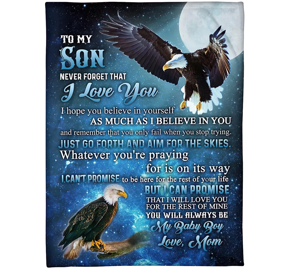 Throw Blanket, Quilt - Personalized Eagle To My Son From Mom Custom Name Family Mother And Baby Eagle Together Flying In The Galaxy Bedding Gifts Xmas Sherpa Fleece