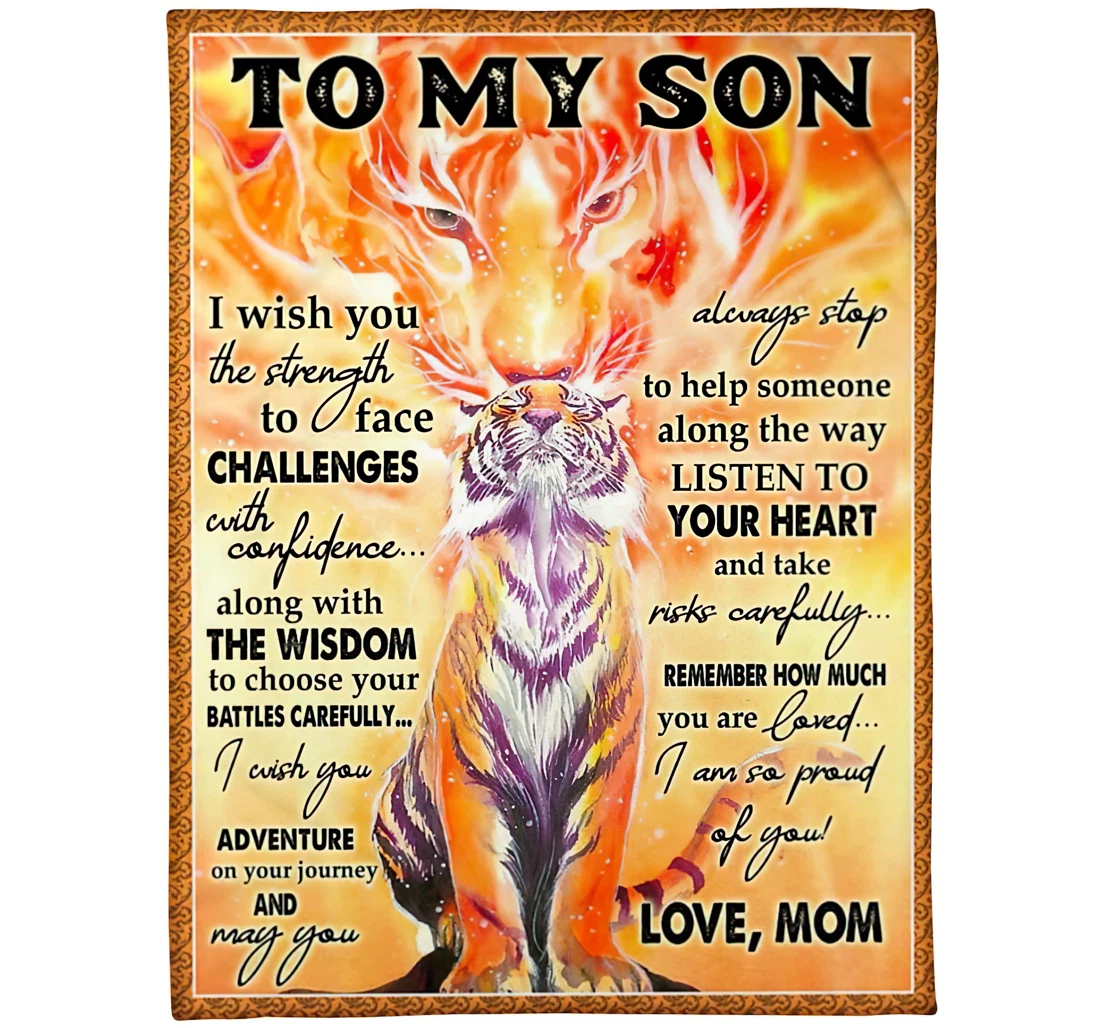 Throw Blanket, Quilt - Personalized Tiger Son From Mom Custom Name Braver Tiger Baby Art Printed Velvet Room Gifts Xmas Sherpa Fleece