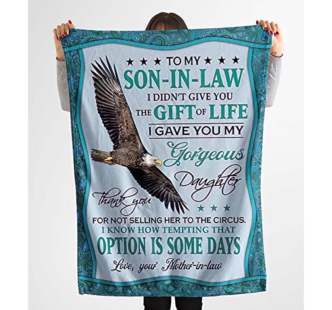 Throw Blanket, Quilt - Personalized Eagle Son In Law From Mother In Law Custom Name Braver Eagle Flying Velvet Men Room Gifts Sherpa Fleece