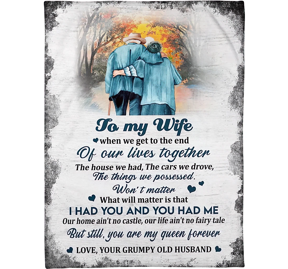 Throw Blanket, Quilt - Personalized To My Wife From Husband Custom Name Couple Side By Side Grown Old Together You Are My Queen Forever Happiness Design Gifts Xmas Sherpa Fleece