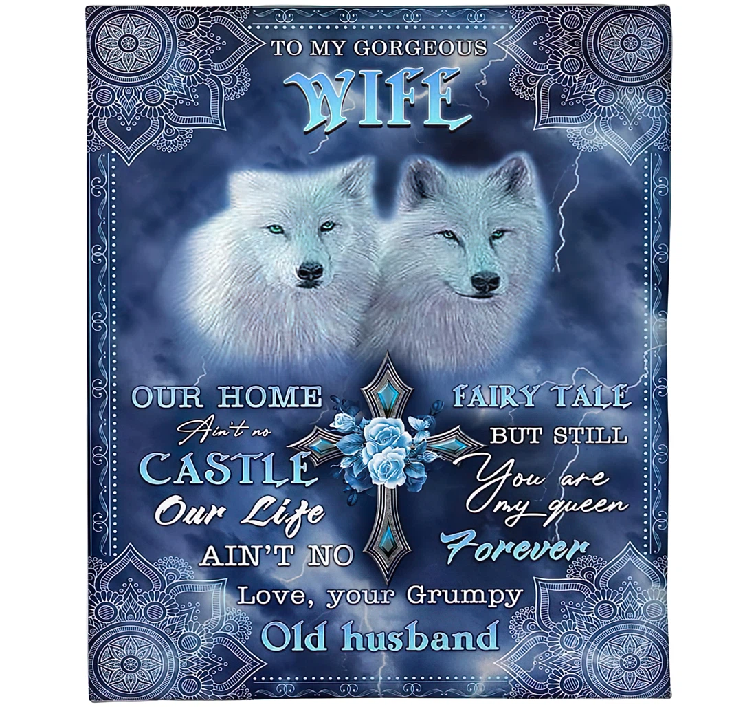 Throw Blanket, Quilt - Personalized Flower Cross To My Wife From Husband Custom Name Wolf Couple In The Storm Mandala Style Bedding Gifts Valentines Sherpa Fleece