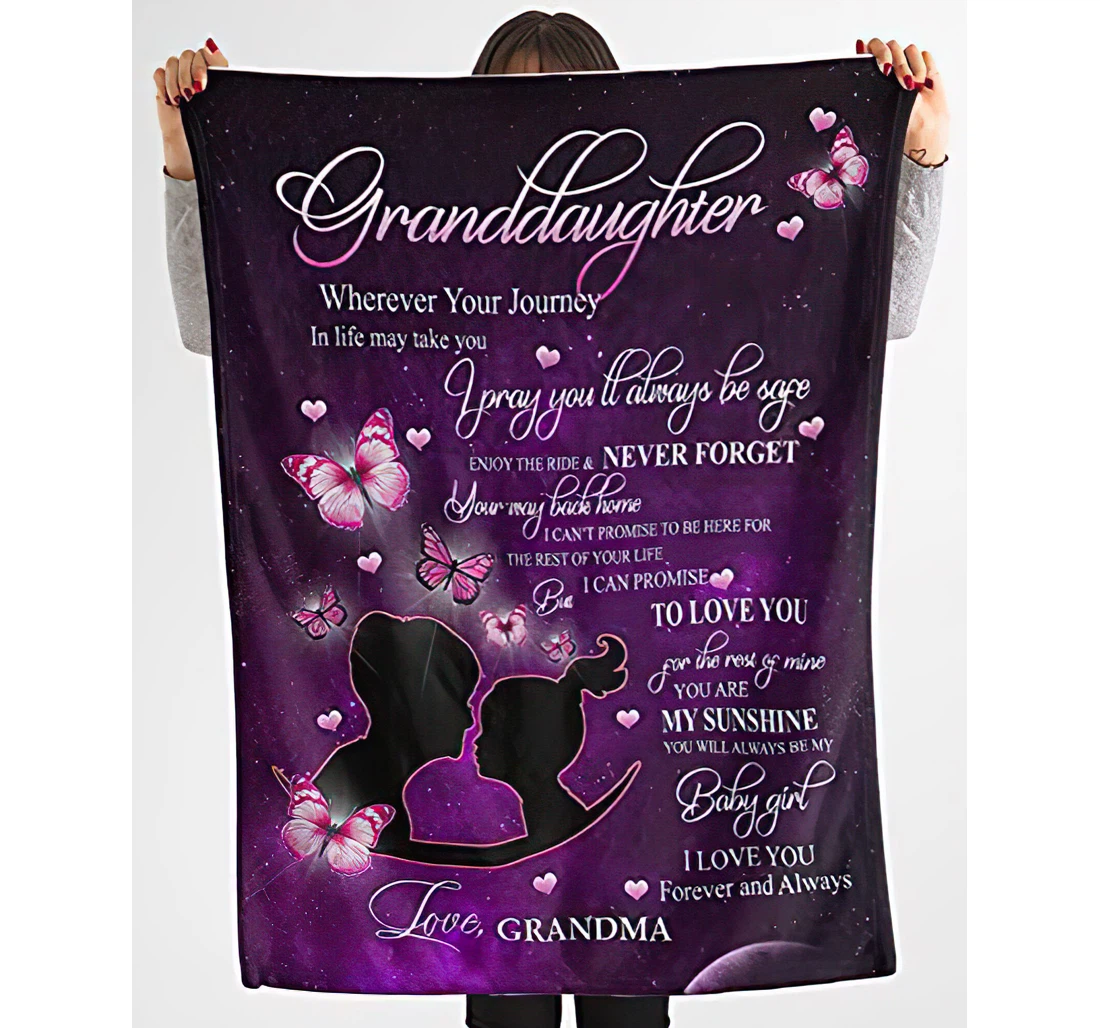 Throw Blanket, Quilt - Personalized Butterfly Grandma And Baby Granddaughter From Grandmother I Love You Forever Custom Name Family Violet Butterflies Gifts Sherpa Fleece