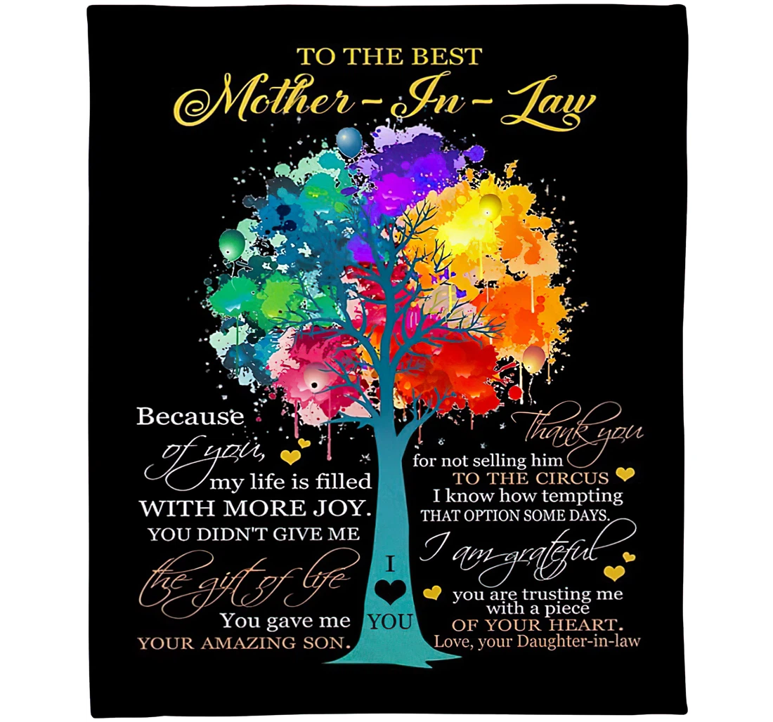 Throw Blanket, Quilt - Personalized To My Mother In Law From Daughter Custom Name The Rainbow Colorful I Love You Tree In The Dark Wooden Background Gifts Xmas Sherpa Fleece