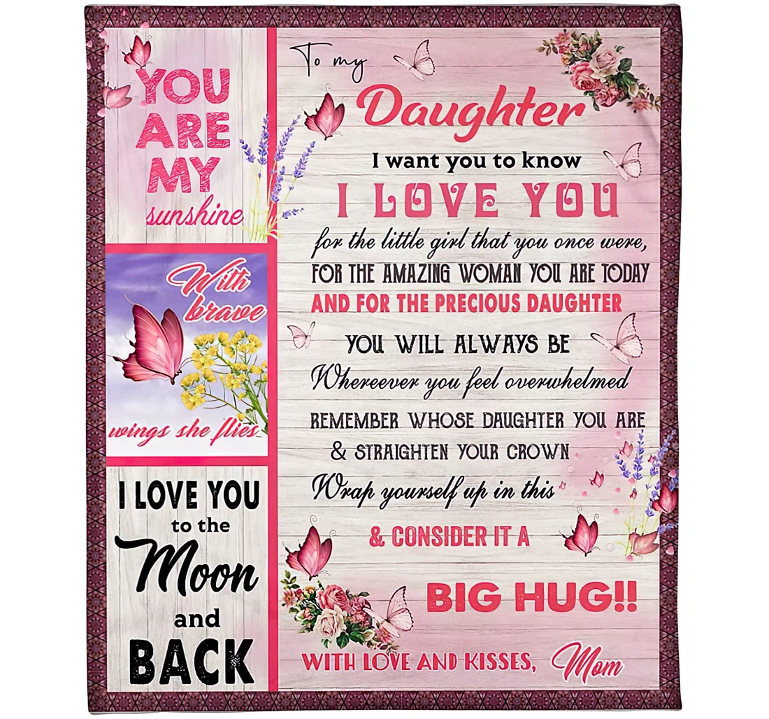 Throw Blanket, Quilt - Personalized Butterfly To My Daughter From Mom Custom Name Cute Pink Butterflies Flower Beloved Girl Winter Gifts Sherpa Fleece