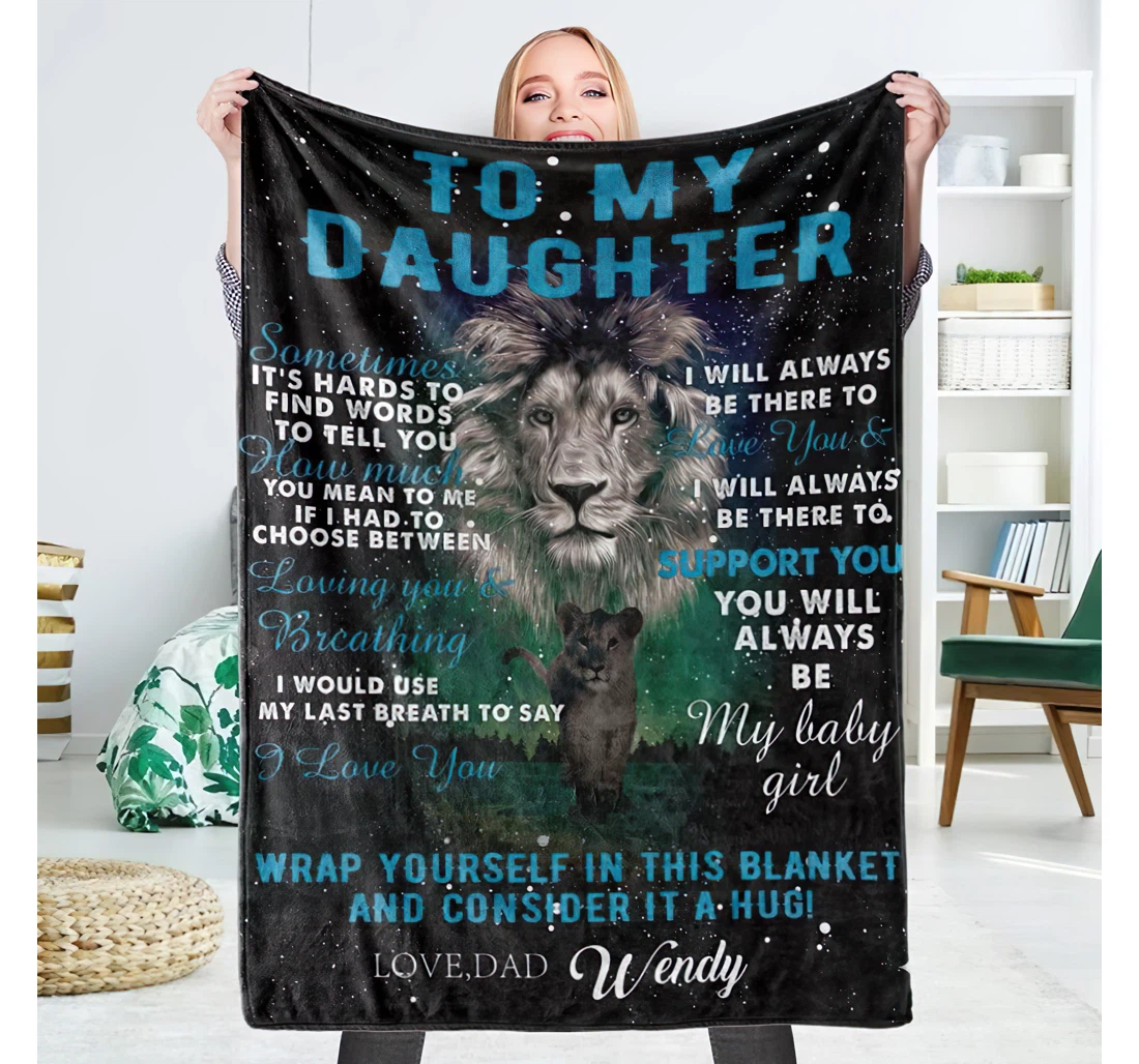 Throw Blanket, Quilt - Personalized Crown Lion To My Daughter From Dad Custom Name Lion Crown Father And Baby Girl Winter Gifts Beautiful Daughter Sherpa Fleece