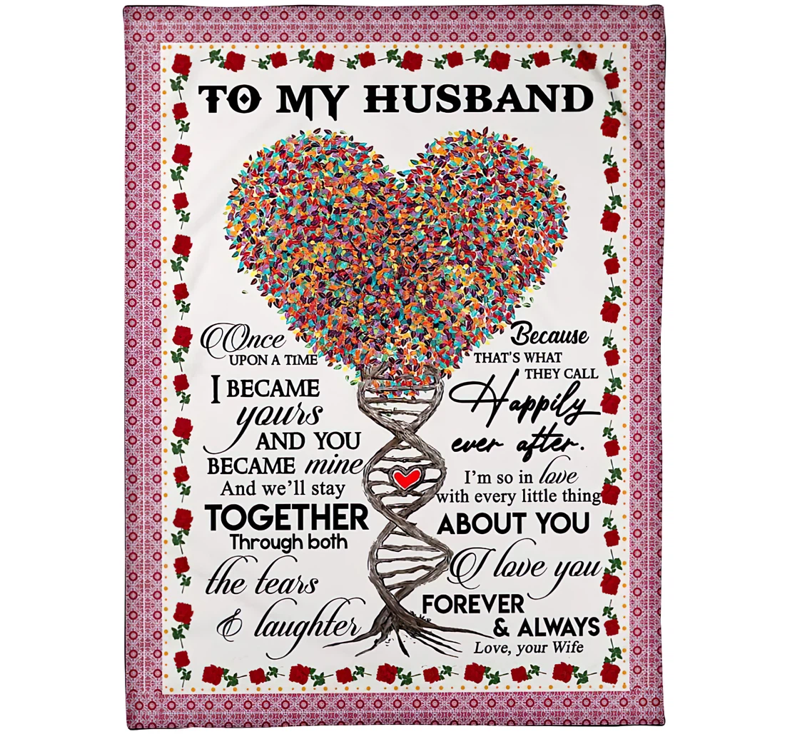 Throw Blanket, Quilt - Personalized Dna Tree Love Family To My Husband From Wife Custom Name Colorful Dna Tree Heart Rose Gifts Sherpa Fleece