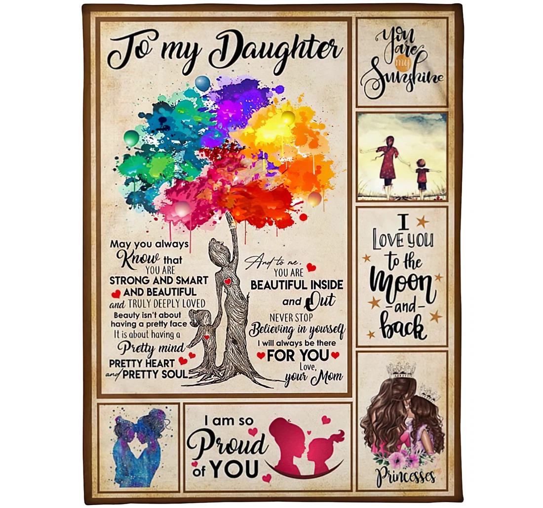 Throw Blanket, Quilt - Personalized Family To My Daughter From Mom Custom Name Rainbow Colorful Tree Mother And Baby Light Weight Gifts Xmas Sherpa Fleece