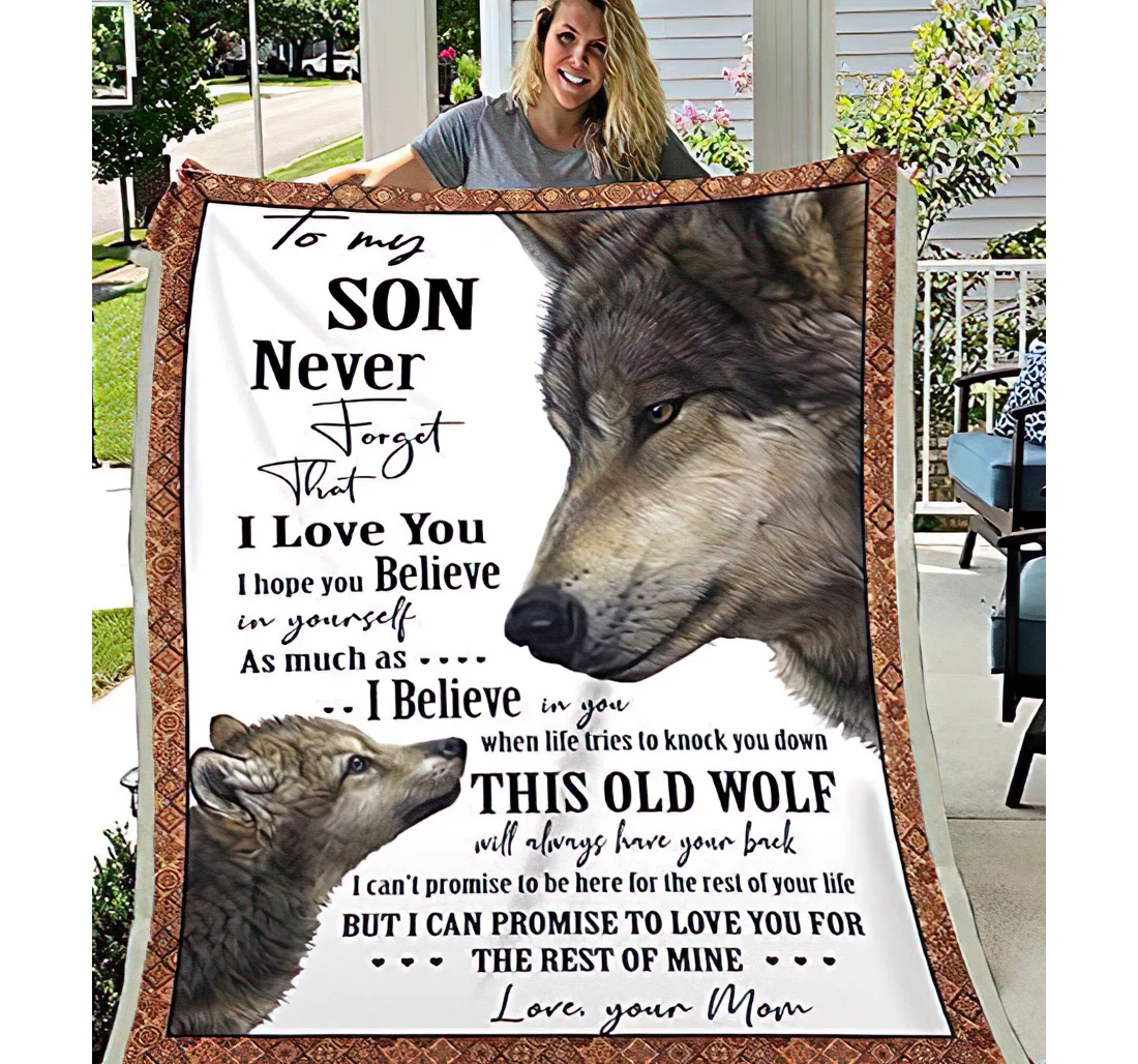 Throw Blanket, Quilt - Personalized Wolf To My Son From Mom Customized Name This Old Wolf Mother Beside Baby Gifts Sherpa Fleece