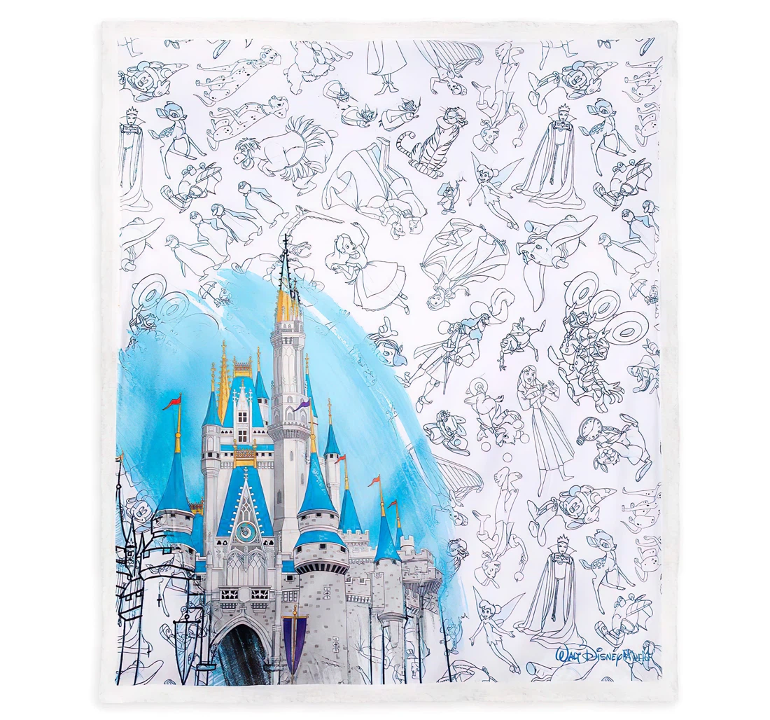 Throw Blanket, Quilt - Disney Parks Ink Paint Cinderella's Castle Sherpa Fleece