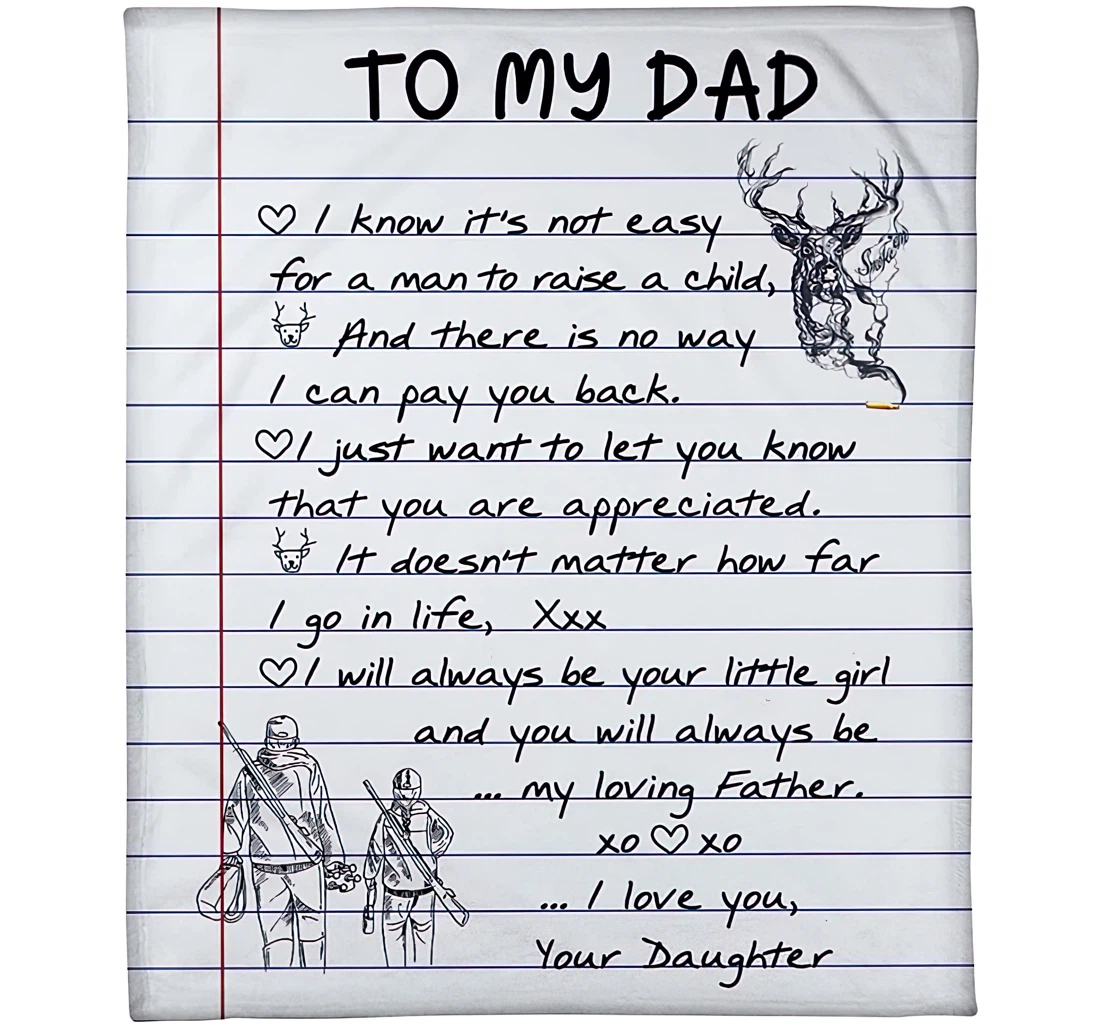 Throw Blanket, Quilt - Personalized Letter To My Dad From Daughter Custom Name Deer Papa And Baby Girl Hunter Bedding Gifts Xmas Sherpa Fleece