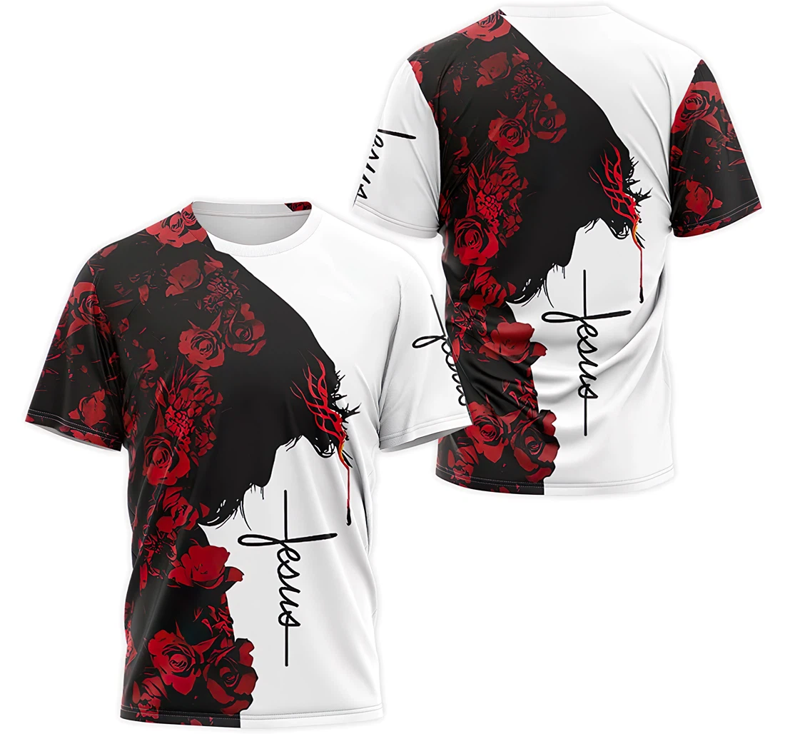 Personalized T-Shirt, Hoodie - Christian Jesus Red Rose Floral 3D Printed