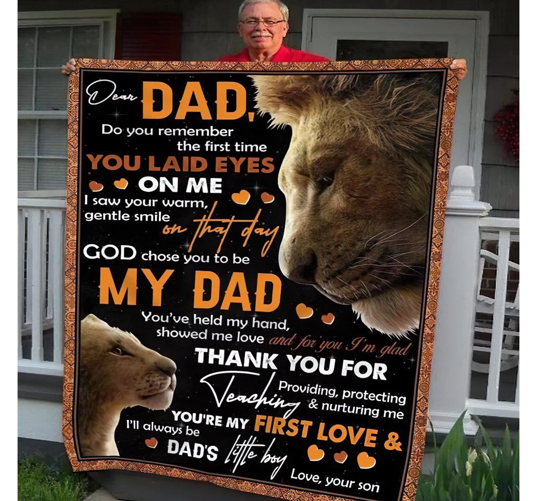 Throw Blanket, Quilt - Personalized Lion Quotes Gifts Dad Gift Dad And Son Winter Xmas Gift Bedroom Sherpa Fleece
