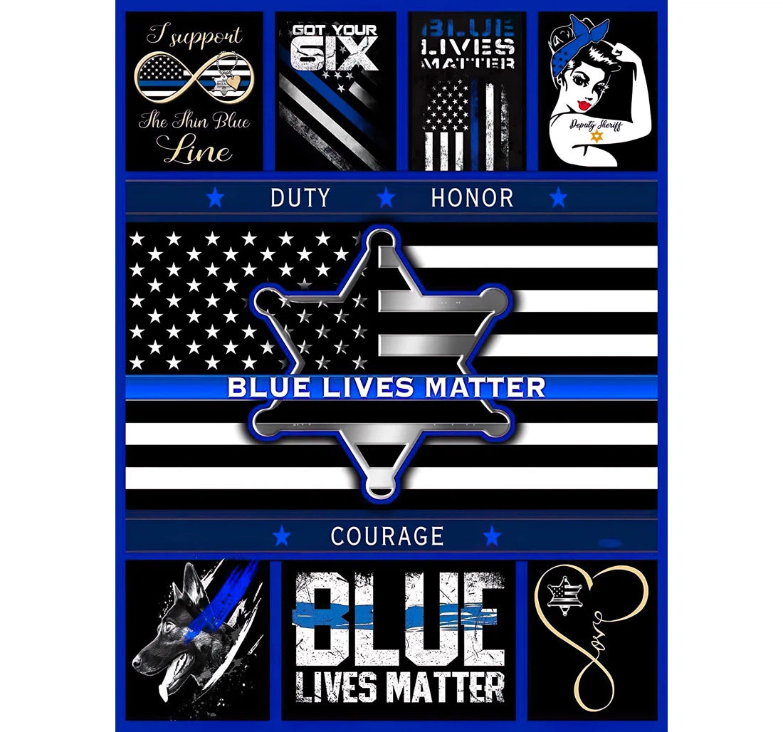 Throw Blanket, Quilt - Personalized Gifts Blue Lives Matter Couraga Gifts Great Ideas Sherpa Fleece