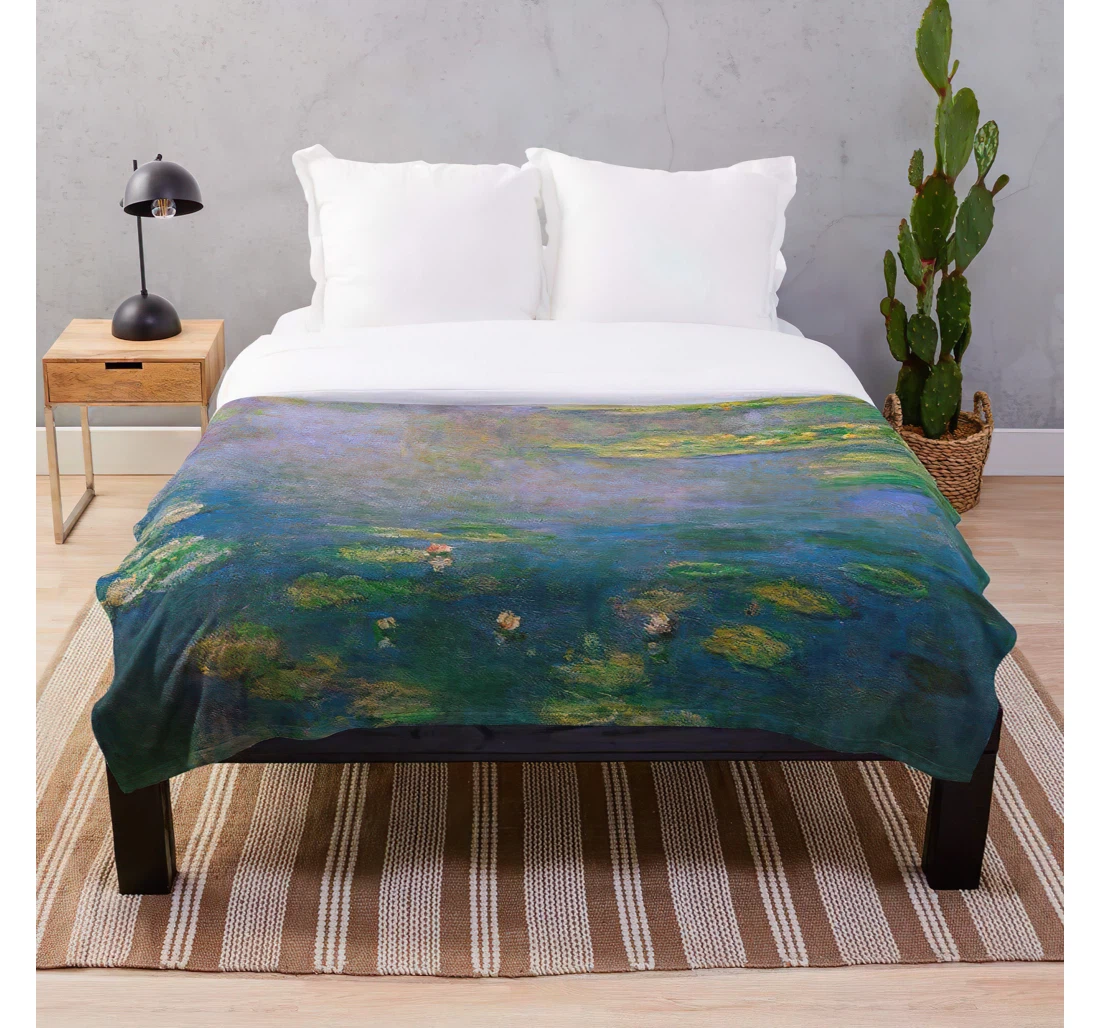 Throw Blanket, Quilt - Levant Monet Sunrise Water Waterlilies Lilies Claude Artist Soleil Customize Sherpa Fleece