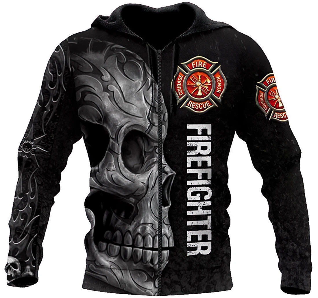 Personalized Firefighter Skull Man And Woman - 3D Printed Pullover Hoodie