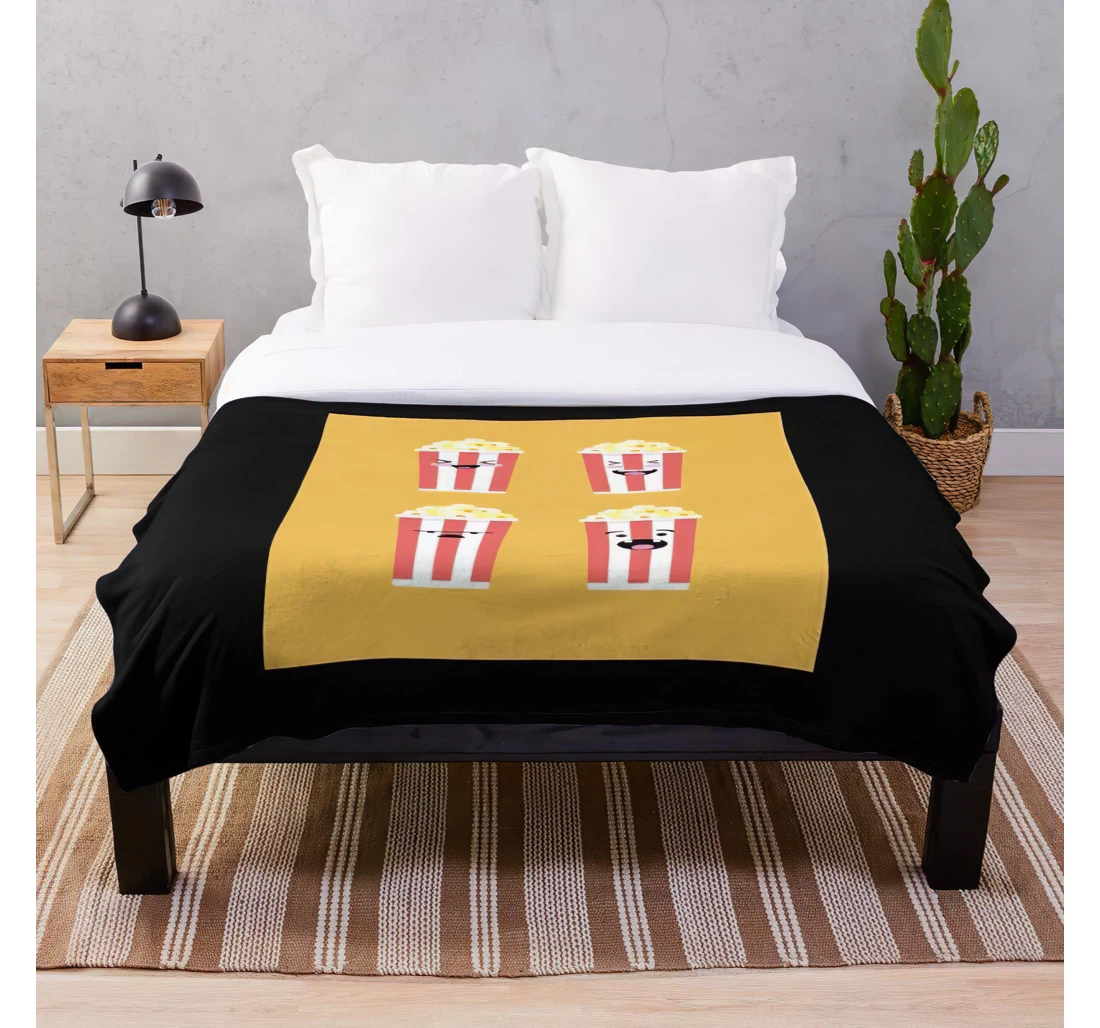 Throw Blanket, Quilt - In Popcorn Emoticons Corn Text List Heart Shrug Japanese Customize Sherpa Fleece