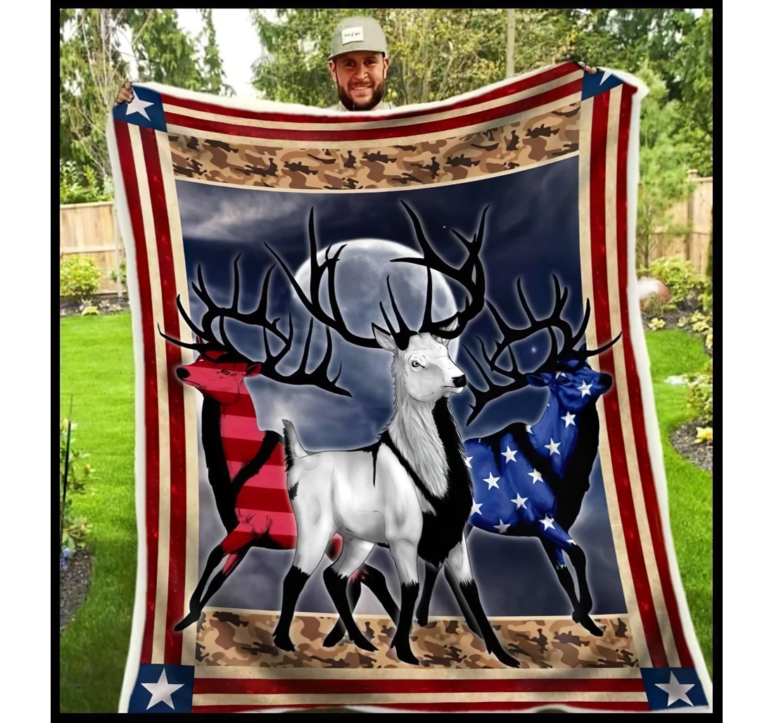 Throw Blanket, Quilt - Personalized Gifts Hunting Running Deer Gifts Great Ideas Sherpa Fleece