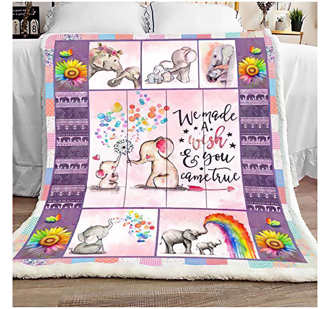 Throw Blanket, Quilt - Personalized Gifts Elephant Wishes We Made A Wish And You Came True Gifts Great Ideas Sherpa Fleece