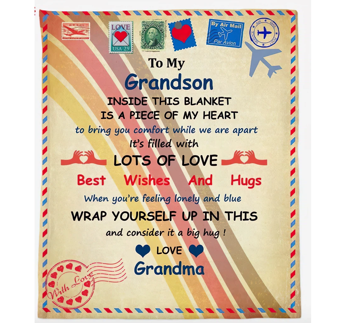 Throw Blanket, Quilt - Personalized Gifts To My Grandson Inside This Is A Piece Of My Heart Sherpa Fleece