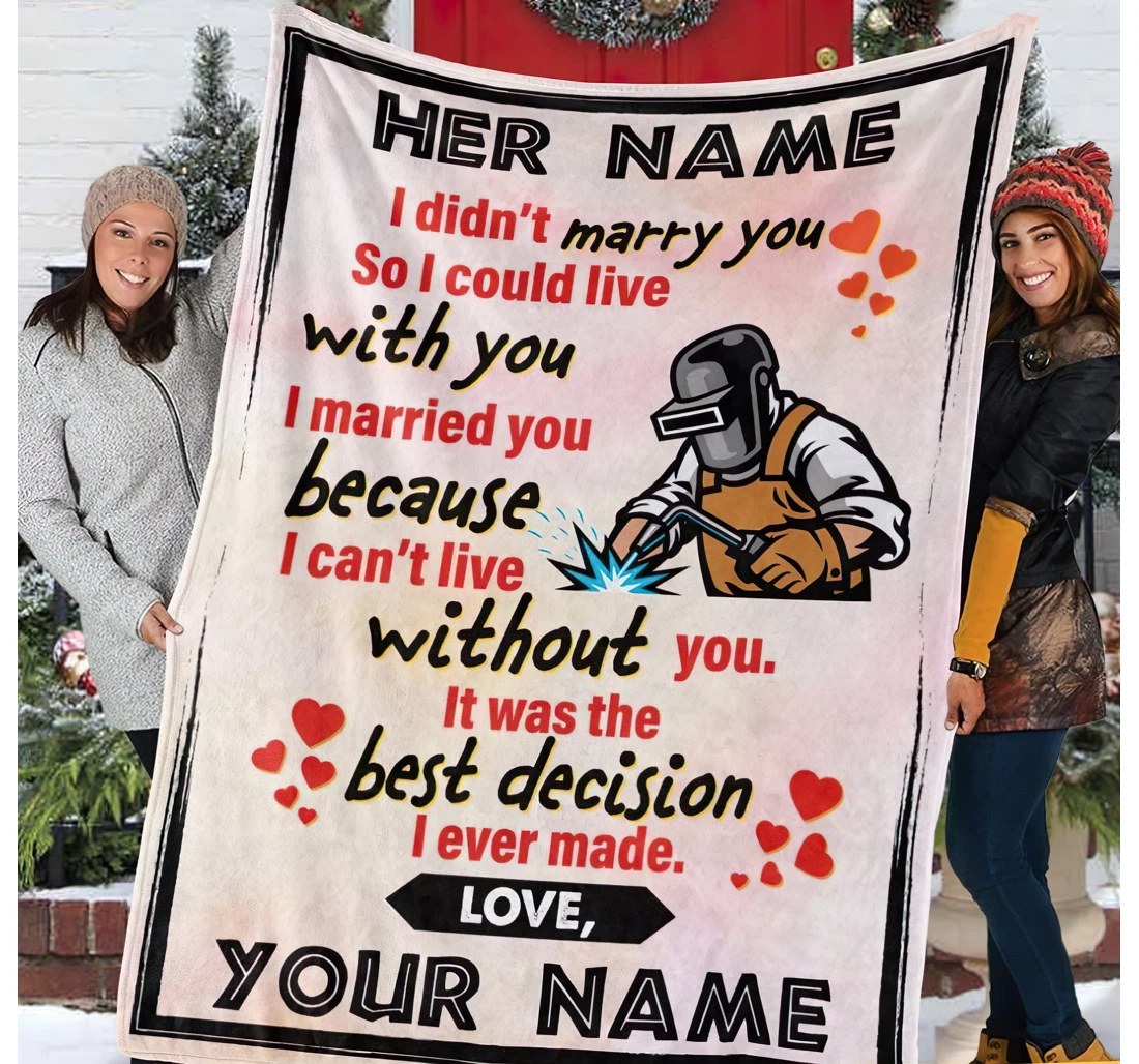 Throw Blanket, Quilt - Personalized Gifts Letter To My Wife From Welder Gifts Welder's Wife From Husband Wife Airmail Letter To Wife Custom Name Welder Sherpa Fleece