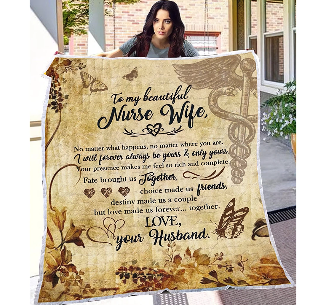 Throw Blanket, Quilt - Personalized Gifts To My Beautiful Wife Nurse Couple Valentine Gifts Wedding Gifts Gifts Great Ideas Sherpa Fleece