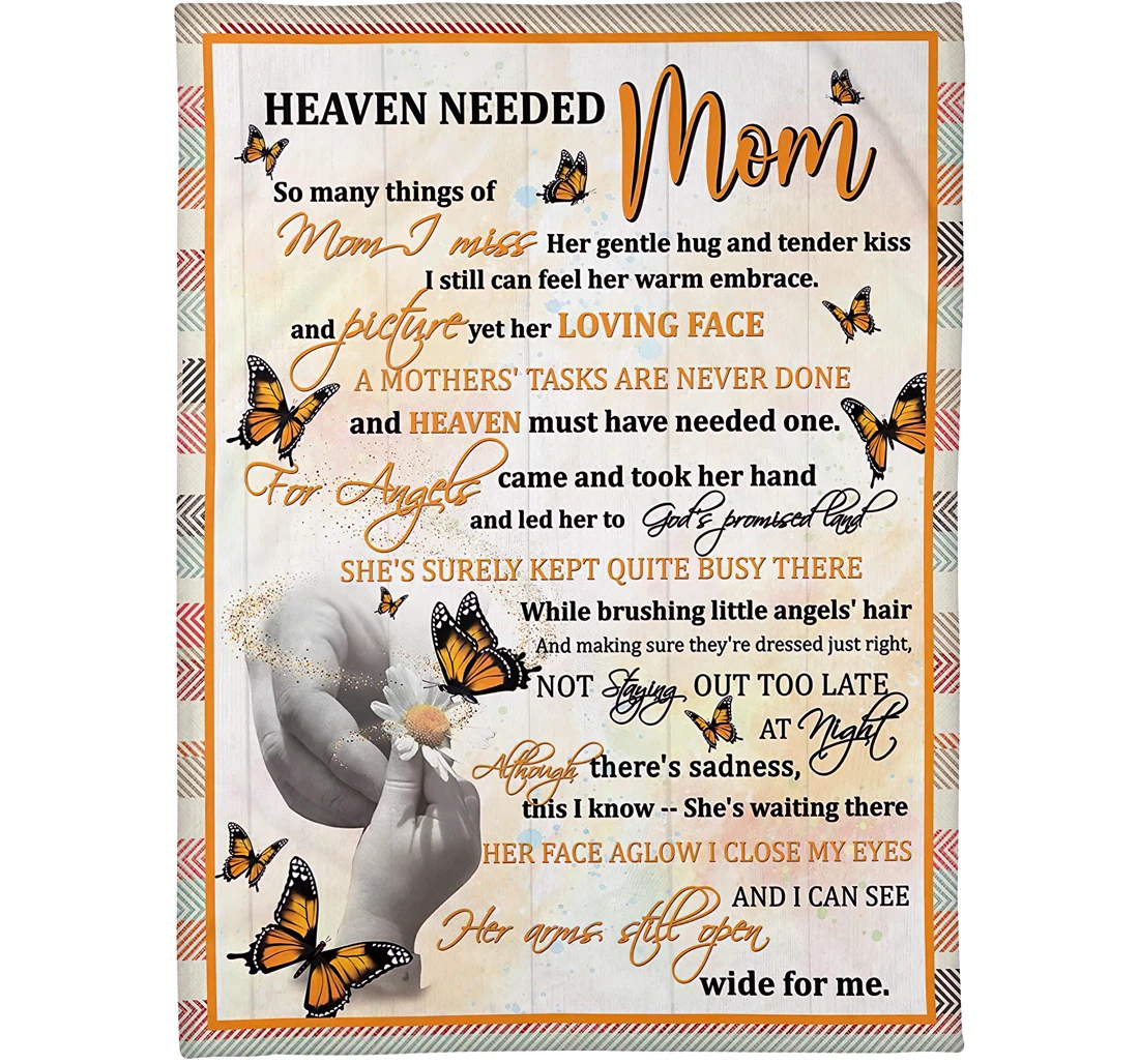 Throw Blanket, Quilt - Personalized Memorial Mom From Son And Daughter Custom Name Butterfly Remember In Heaven Bedding Room Gifts Mother Sherpa Fleece