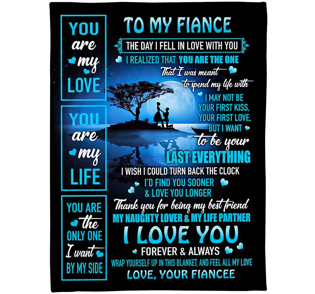 Throw Blanket, Quilt - Personalized To My Fiance Love Fiancee Custom Name Men Lovers Romantic Couple Under Moon Art Print Gifts Valentines Sherpa Fleece