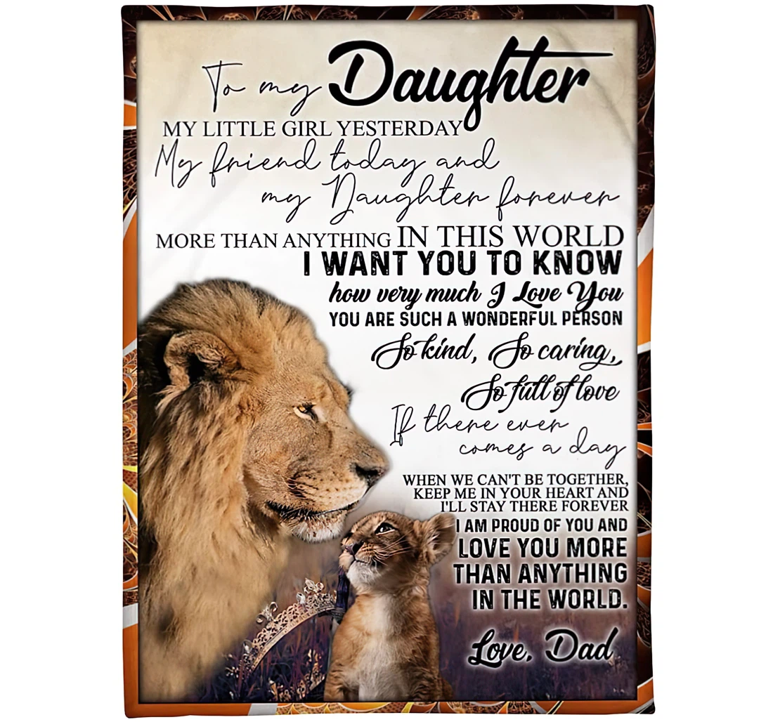 Throw Blanket, Quilt - Personalized Lion To My Daughter From Dad Custom Name Cute Baby And Father Crown Lion Silky Gifts Beautiful Daughter Xmas Sherpa Fleece