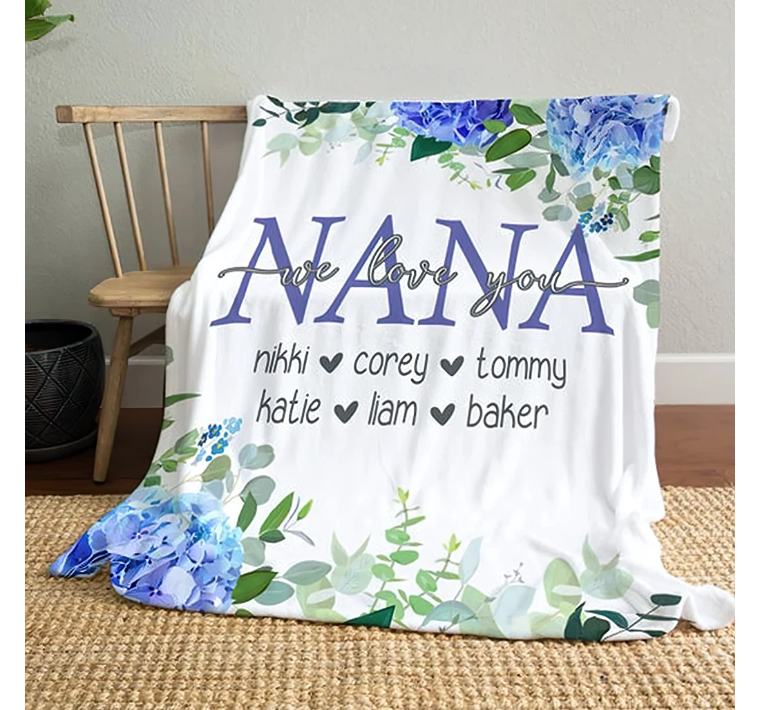 Throw Blanket, Quilt - Personalized Family To My Grandma From Grandkid Custom Name Beautiful Flower White We Love You Nana Bedding Gifts Xmas Sherpa Fleece