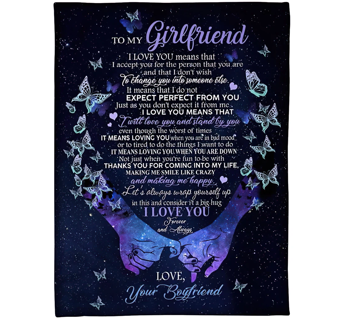 Throw Blanket, Quilt - Personalized Butterfly To My Girlfriend Custom Name I Will Love You And Stand By You Blue Butterfly Couple Valentines Sherpa Fleece