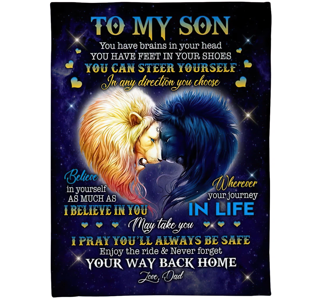 Throw Blanket, Quilt - Personalized Lion To My Son From Dad Custom Name Braver Crown Lions Moon And Sun Heart-shape Bedding Gifts Sherpa Fleece