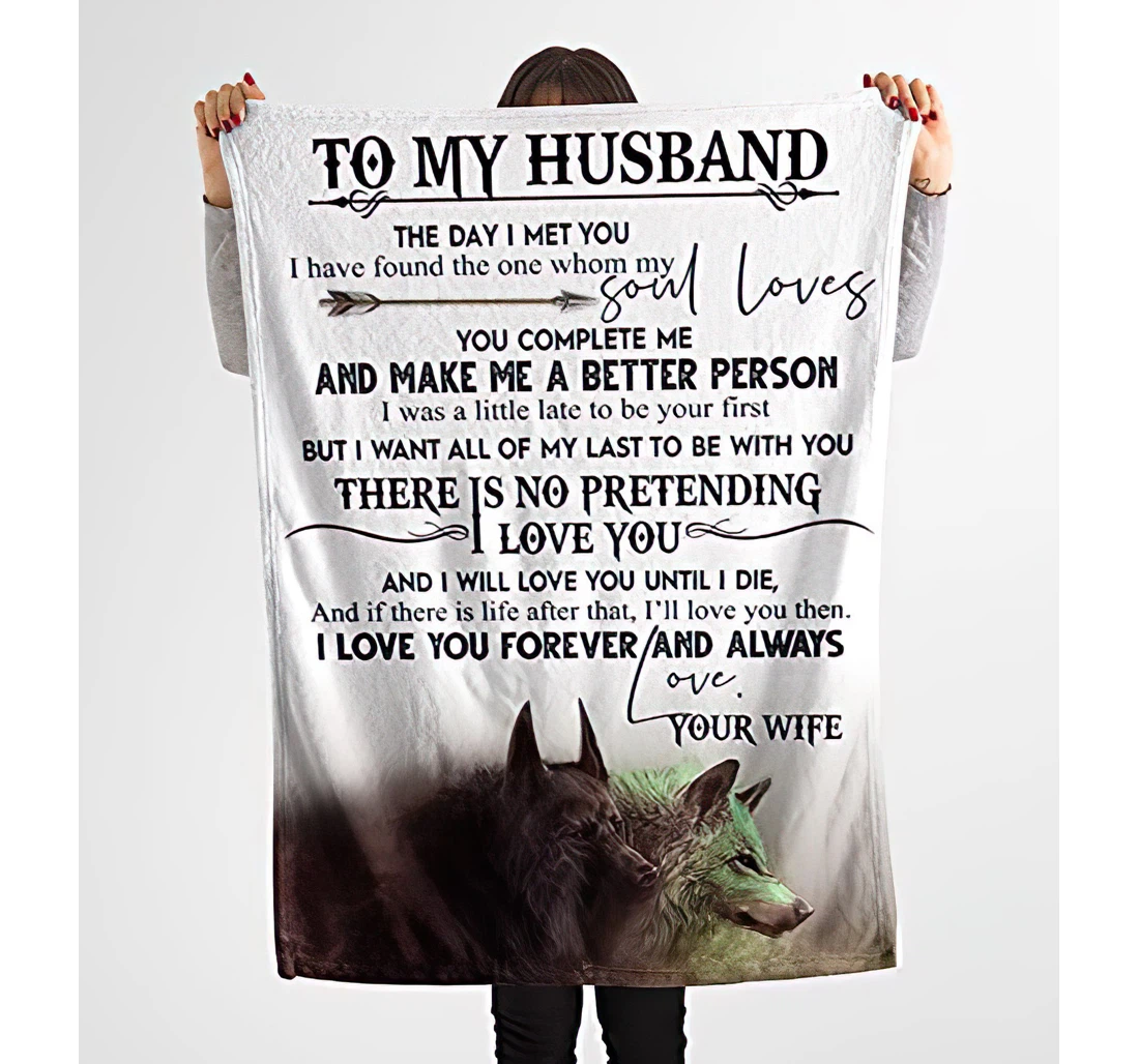 Throw Blanket, Quilt - Personalized Wolf To My Husband From Wife Custom Name Wolf Couple Together Comfortable Velvet Boyfriend Gifts Sherpa Fleece