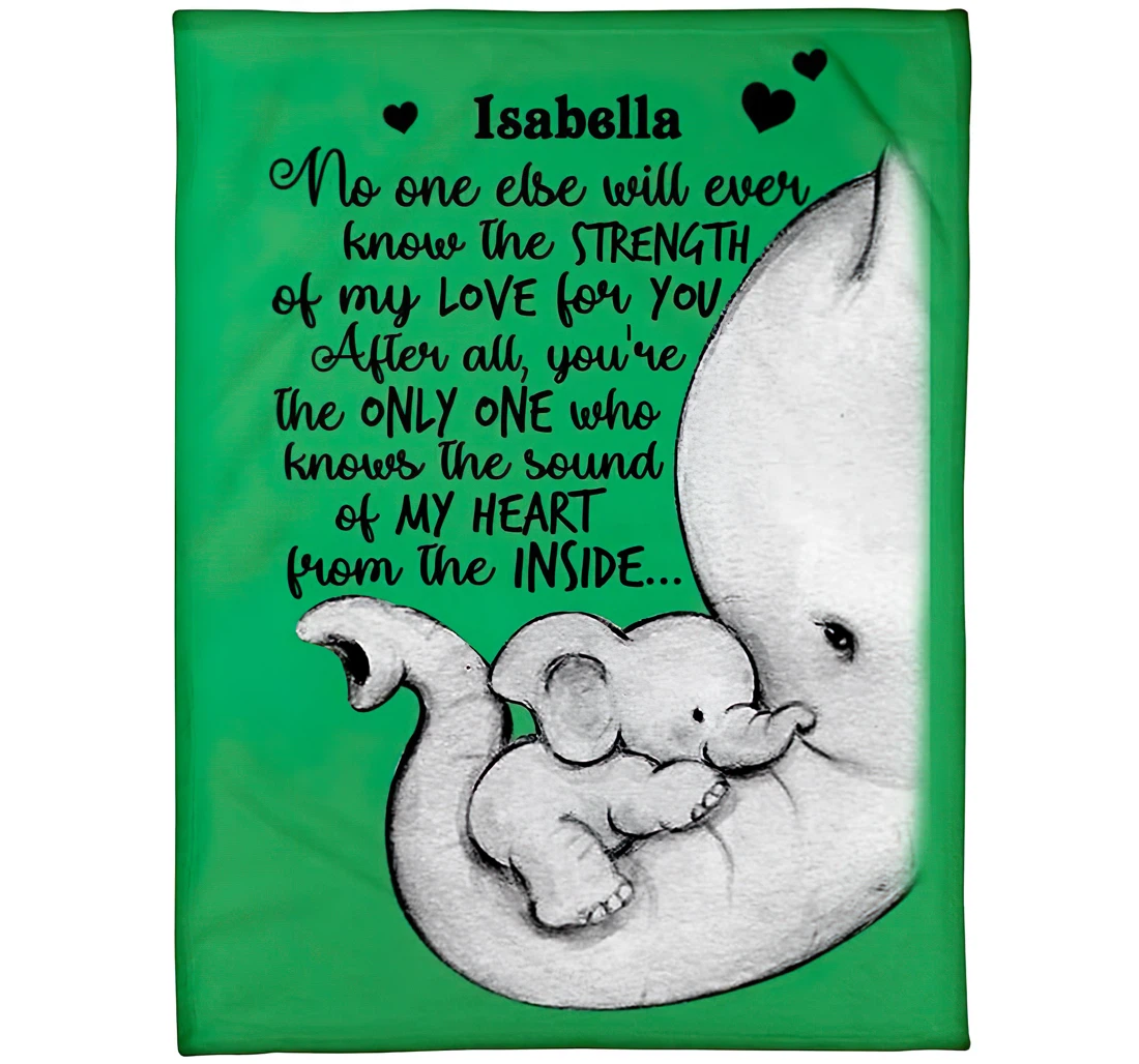 Throw Blanket, Quilt - Personalized Elephant My Baby Bump From Expecting Mom Custom Name Mother Elephant's Love Green Baby Bump Gifts Xmas Sherpa Fleece