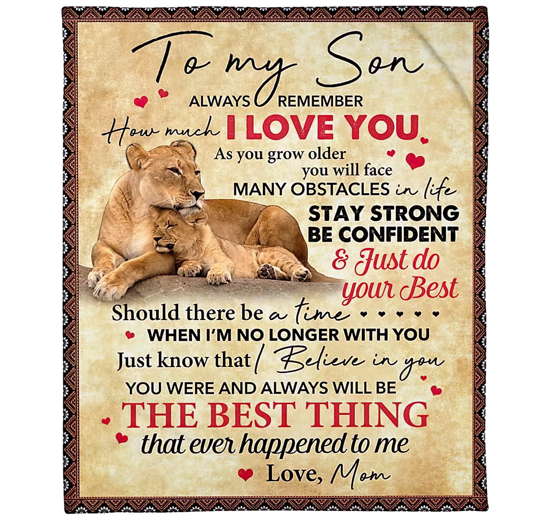 Throw Blanket, Quilt - Personalized Lion Son From Mom Custom Name Lion Crown Mother And Baby Remember How Much I Love You To Son Winter Gifts Sherpa Fleece