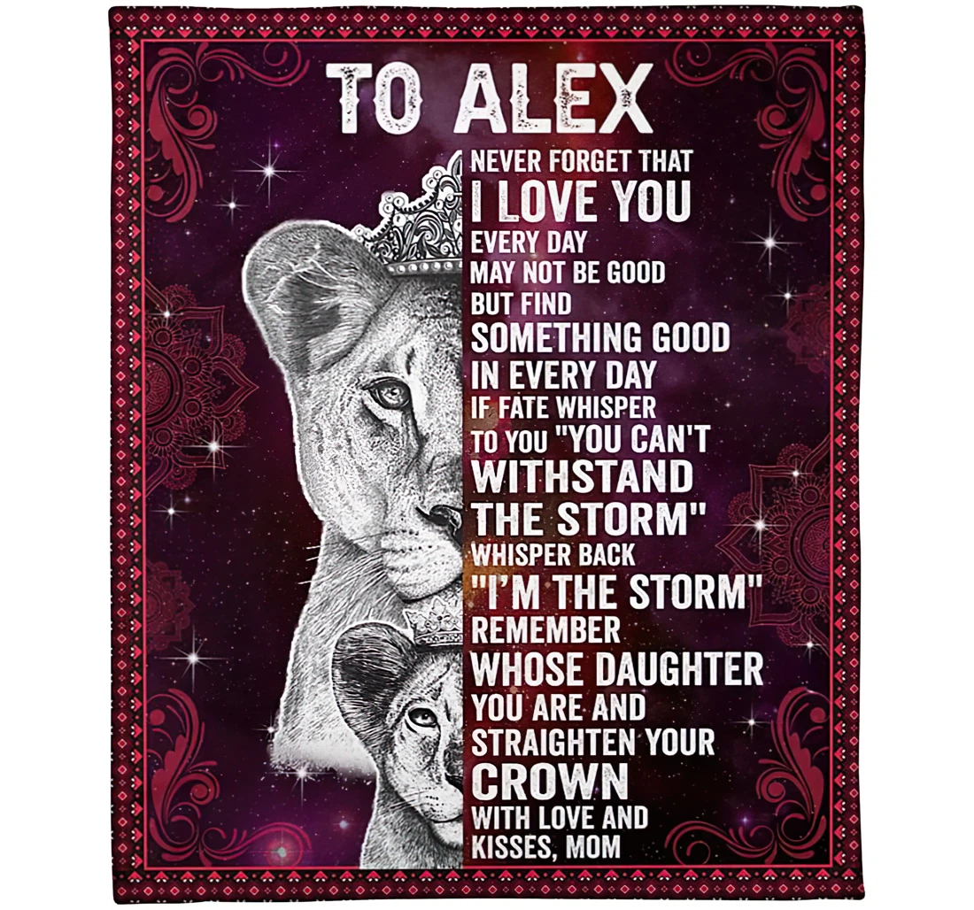 Throw Blanket, Quilt - Personalized Lion Daughter From Mom Custom Name Crown Lion Baby And Mother Art Printed Mandala Style Gifts Sherpa Fleece