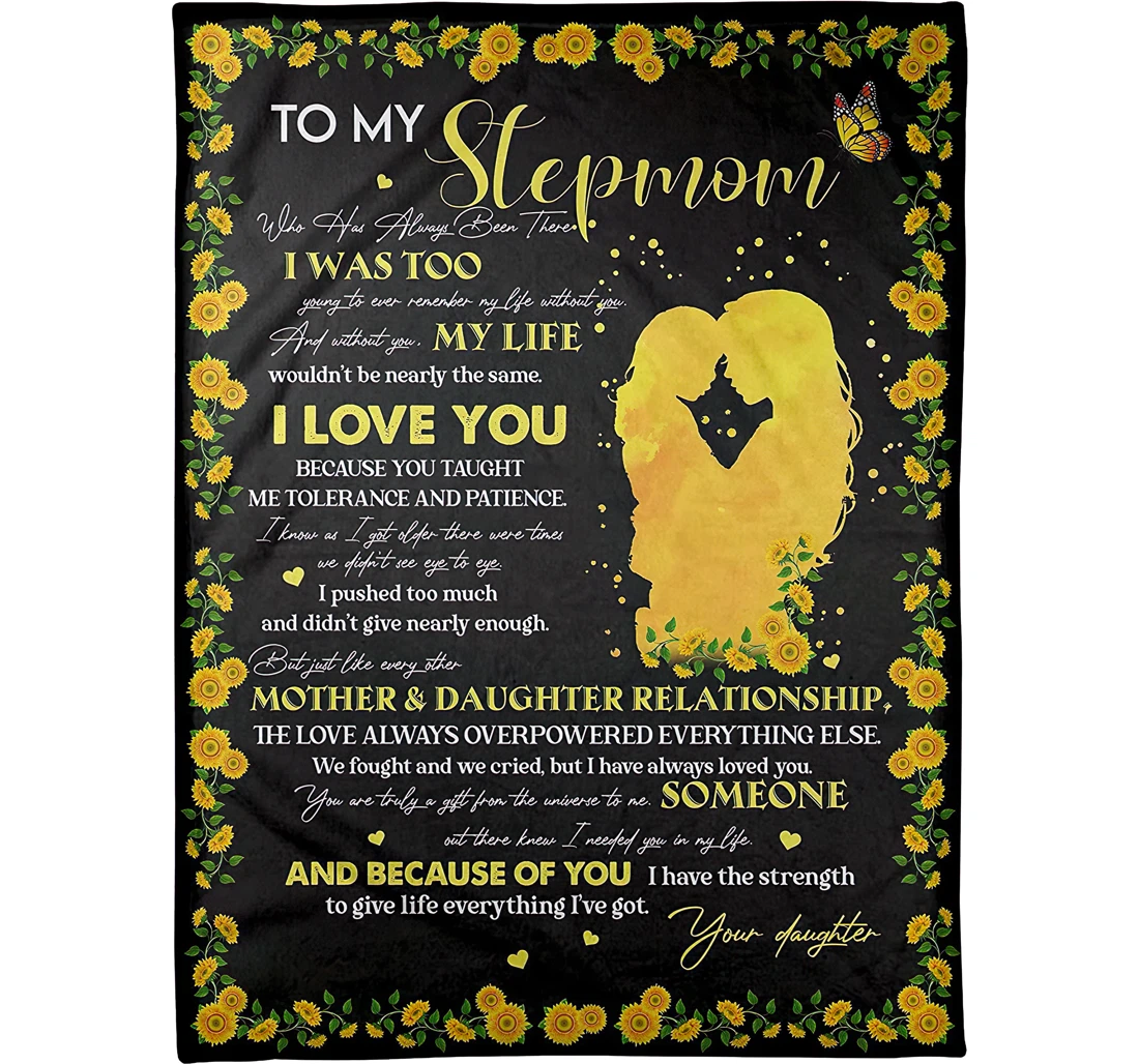 Throw Blanket, Quilt - Personalized Sunflower To My Stepmom From Daughter Mother And Baby Girl Sunflowers Gifts Meaningful Motherhood Day Presents Xmas Sherpa Fleece