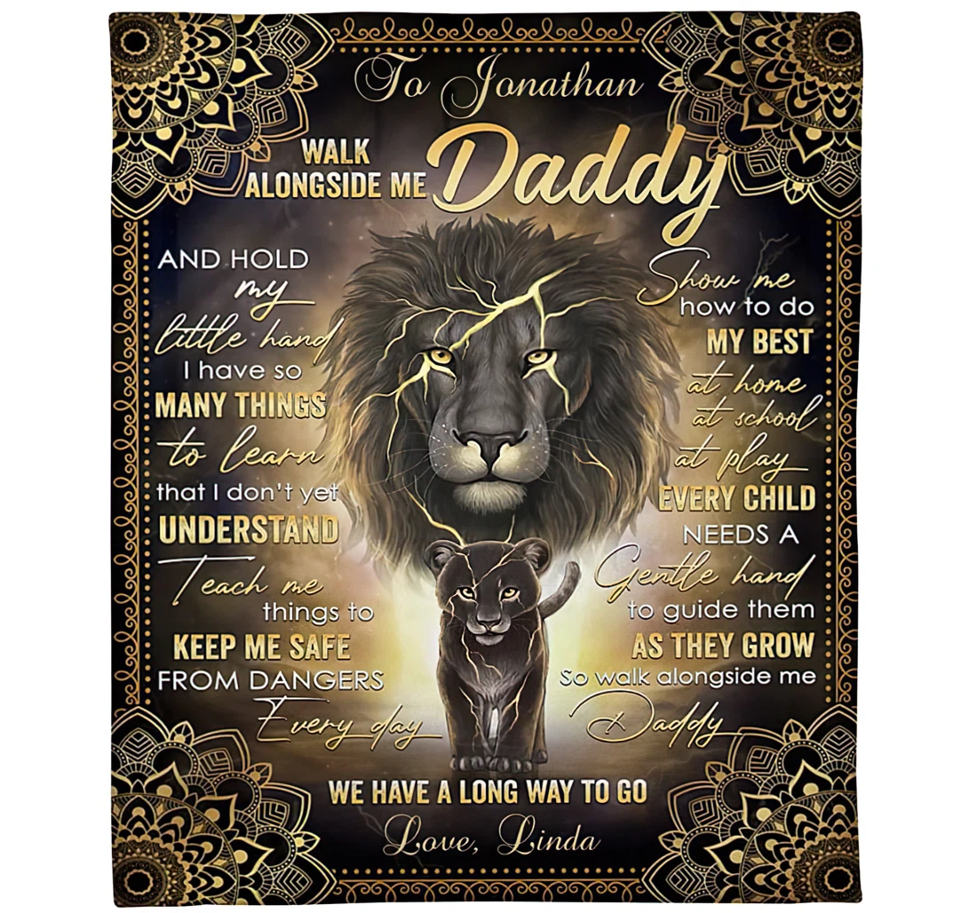 Throw Blanket, Quilt - Personalized Wizardry To My Daddy From Daughter Family Enchantment Father Baby Lion Mandala Style Bedding Gifts Xmas Sherpa Fleece