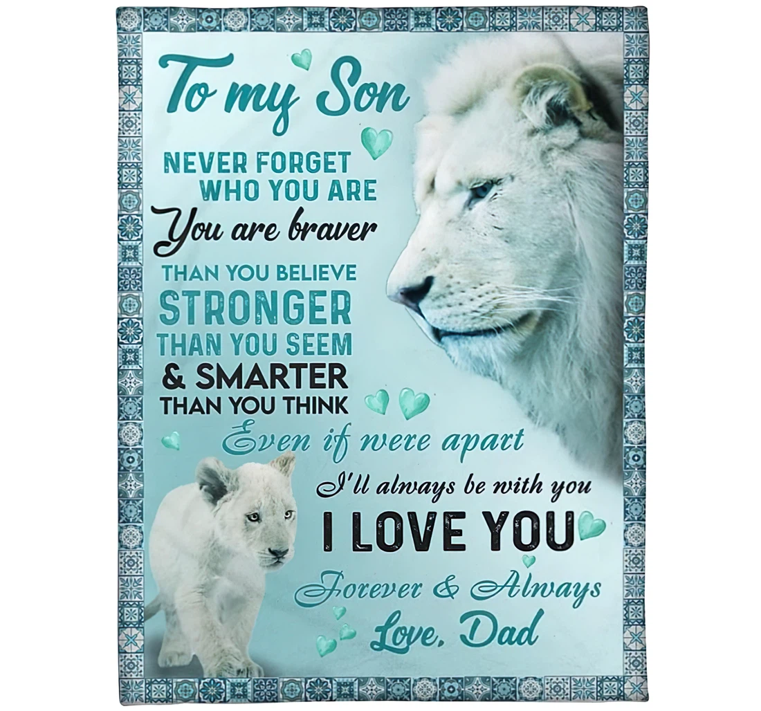 Throw Blanket, Quilt - Personalized Lion To My Son From Dad Custom Name Crown Lion Baby And Father Winter Silky Gifts Beloved Boy Sherpa Fleece