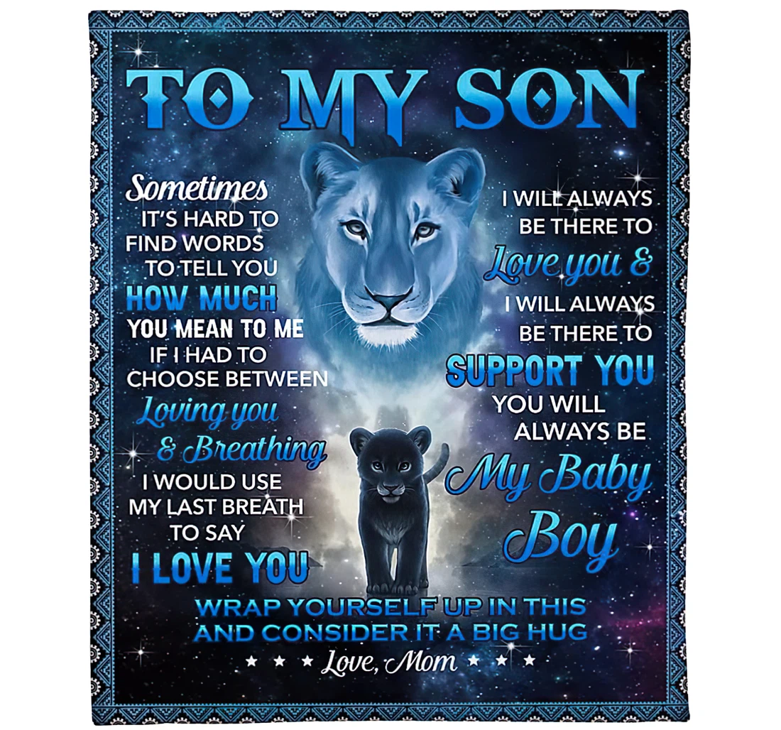 Throw Blanket, Quilt - Personalized Lion Son From Mom Custom Name Lion Crown Mother Shadow And Baby Beloved Boy Style Winter Gifts Sherpa Fleece