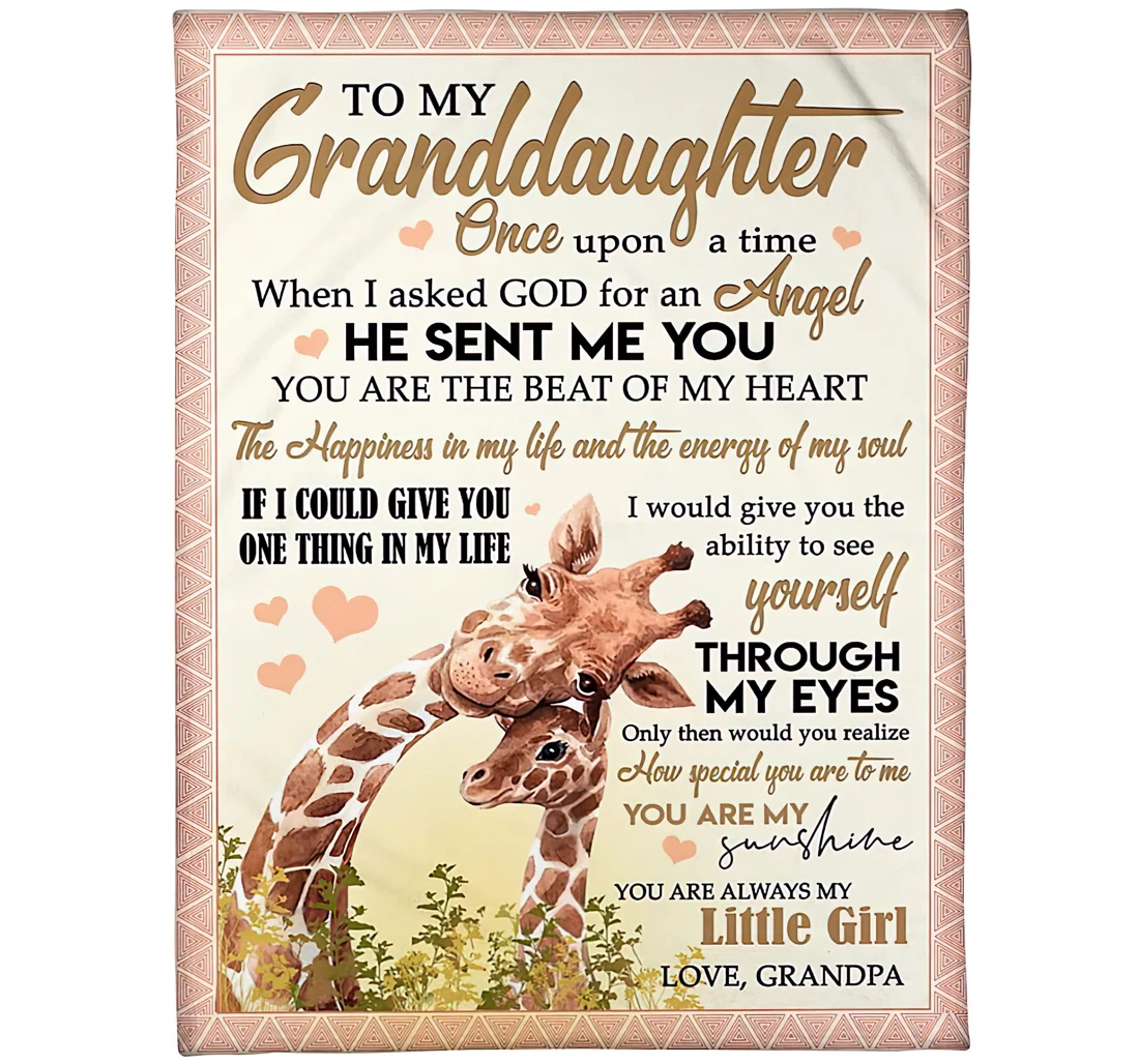 Throw Blanket, Quilt - Personalized Animal To My Granddaughter From Grandpa Custom Name My Baby Girl Giraffe Warmth Office Gifts Sherpa Fleece